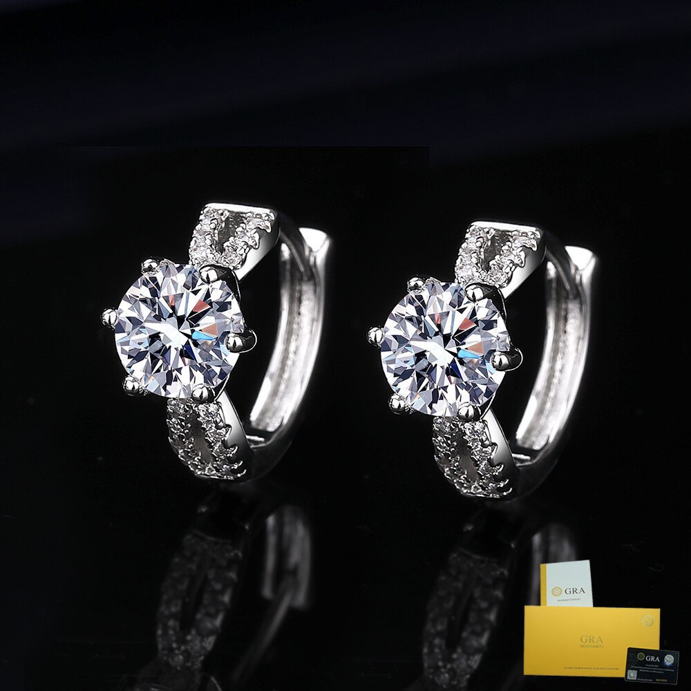 [พร้อมใบรับรอง Gra] ต่างหูห่วง ประดับเพชร ทรงกลม สีขาว สไตล์คลาสสิก