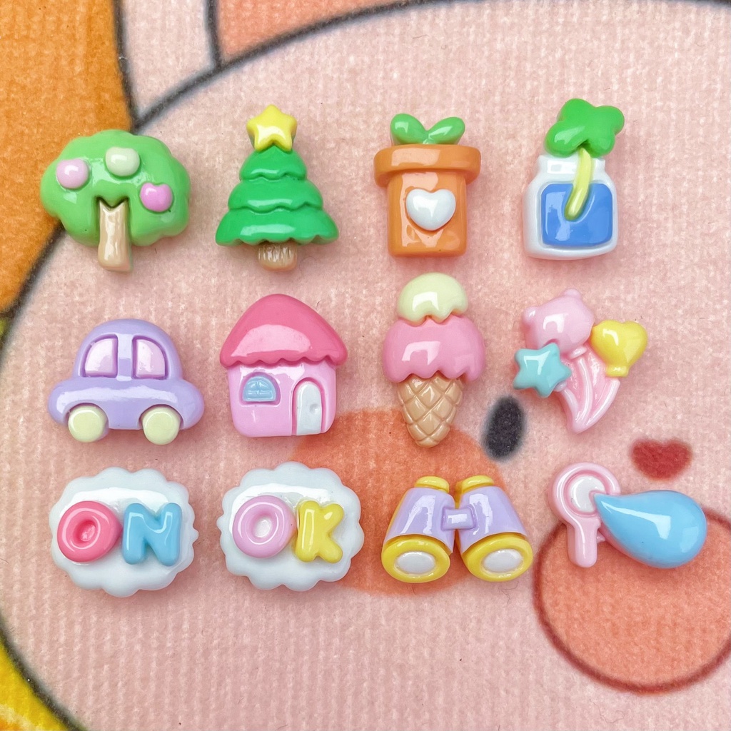 10 ชิ้น / เซต ต้นไม้น่ารัก บ้าน รถยนต์ เรซิน ด้านหลังแบน เคสโทรศัพท์ ถ้วยน้ํา วัสดุตกแต่ง DIY กิ๊บติดผม อุปกรณ์เครื่องประดับ
