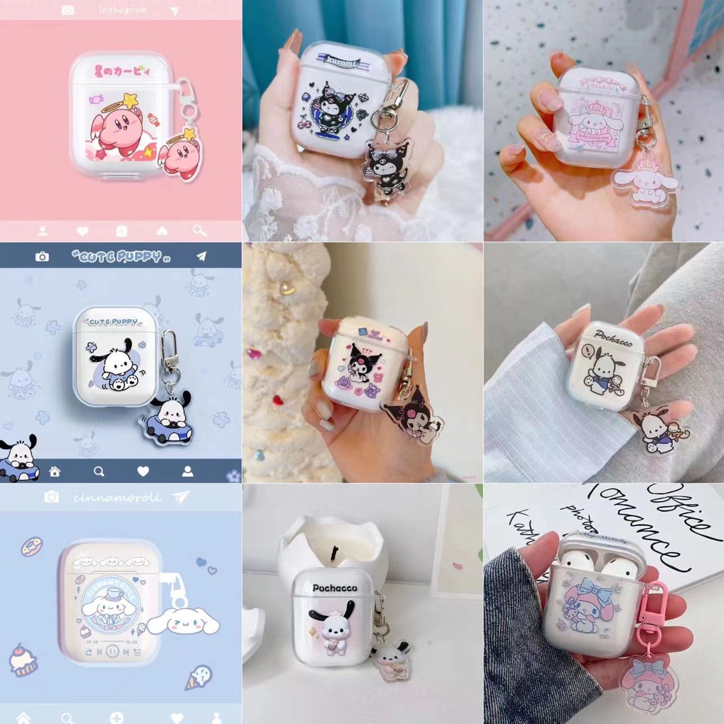 SANRIO เคสหูฟังไร้สาย Tpu แบบใส ลายการ์ตูนซานริโอ้ พร้อมจี้ห้อย สําหรับ AirPods gen3 1/2