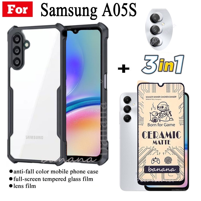 3 in 1 Samsung A05s A05 A 05S เคสโทรศัพท์ กันกระแทก + ฟิล์มเซรามิกฝ้า + ฟิล์มเลนส์กล้อง