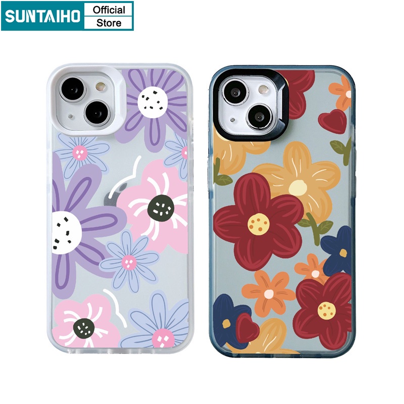 Suntaiho เคสไอโฟน เคสโทรศัพท์ซิลิโคน TPU แบบนิ่ม พิมพ์ลายดอกไม้ กันกระแทก สําหรับ Iphone 11 12 13 14 15 Pro Max IP 7 8 Plus Iphon X Xs XR Xs Max