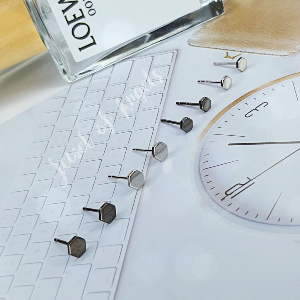 ต่างหูเงินแท้S925 รุ่น Glossy ต่างหูก้านเสียบรูป6เหลี่ยม 3.6mm,4.8mm ตุ้มหูเงินแท้ทั้งชิ้น Silver925