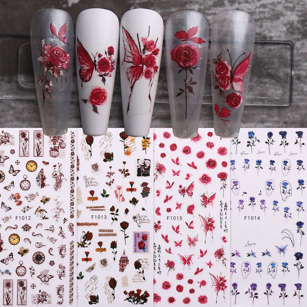 Hama Nail Nail Nail Art Stickers Dark Butterfly Retro Rose Flower Flower Marble Pattern Nail Decorat
