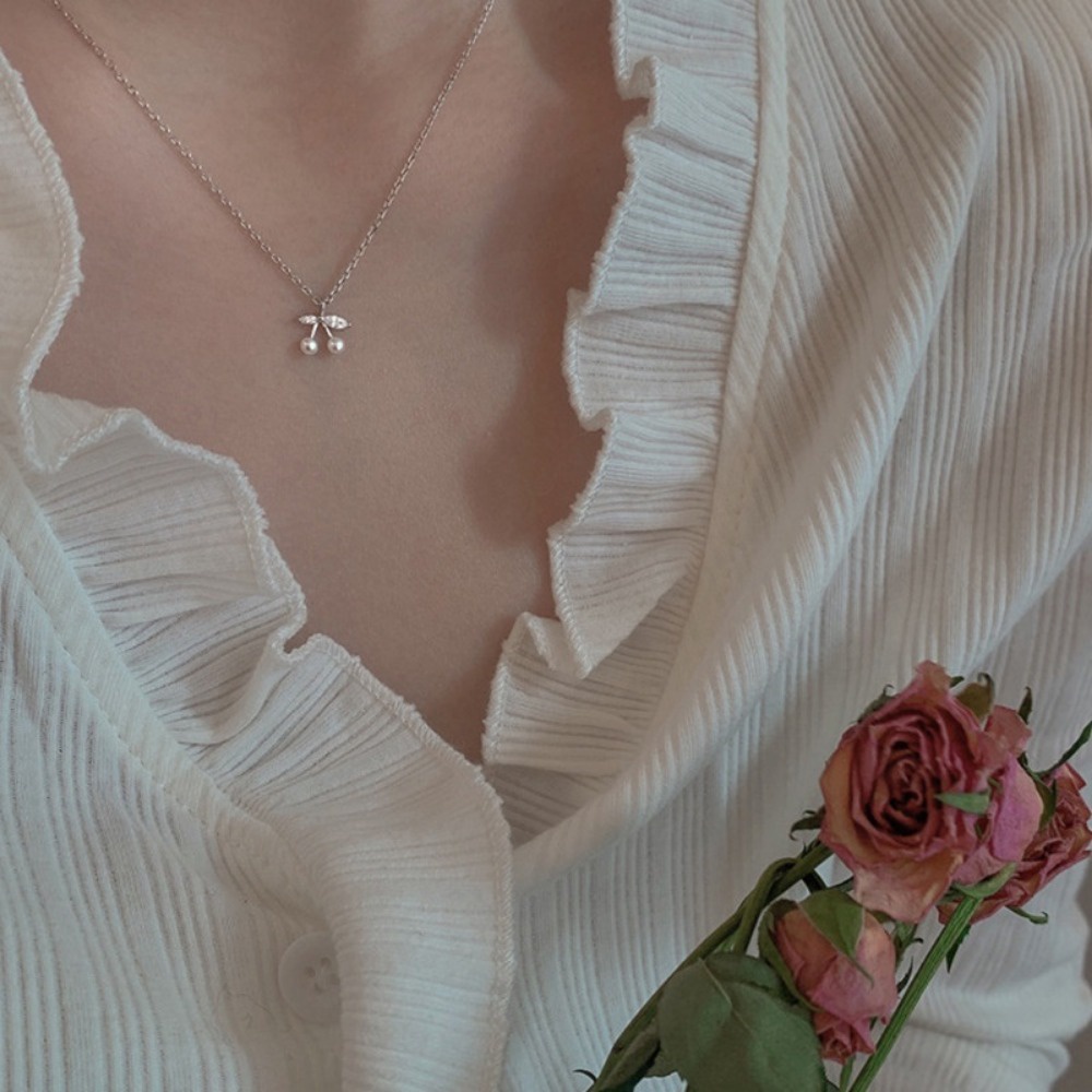 Ahellogirl قلادة فضة S925 بالكرز واللؤلؤ — صورة 6