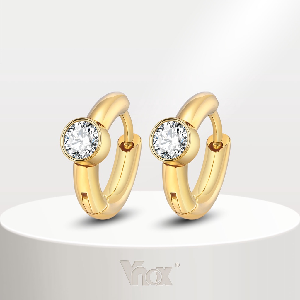 Vnox ต่างหูห่วง รูปตัว C ประดับเพทาย ทอง 18K ขนาดเล็ก เครื่องประดับ