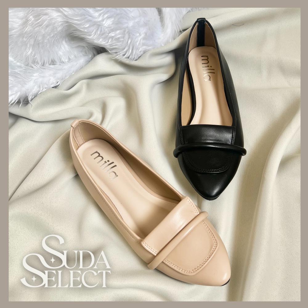 SudaSelect รองเท้าคัตชูแต่งเส้มหนังคาด รหัส 18-1