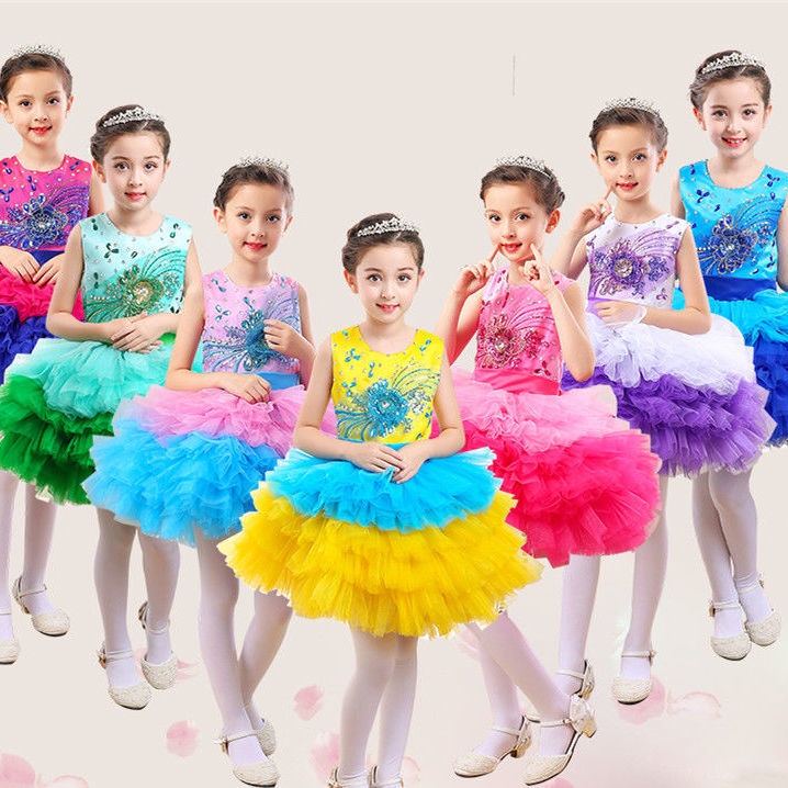 ((พร้อมส่ง) ชุดเดรสเต้นรํา สไตล์เจ้าหญิง สําหรับเด็กอายุ 3-15 ปี