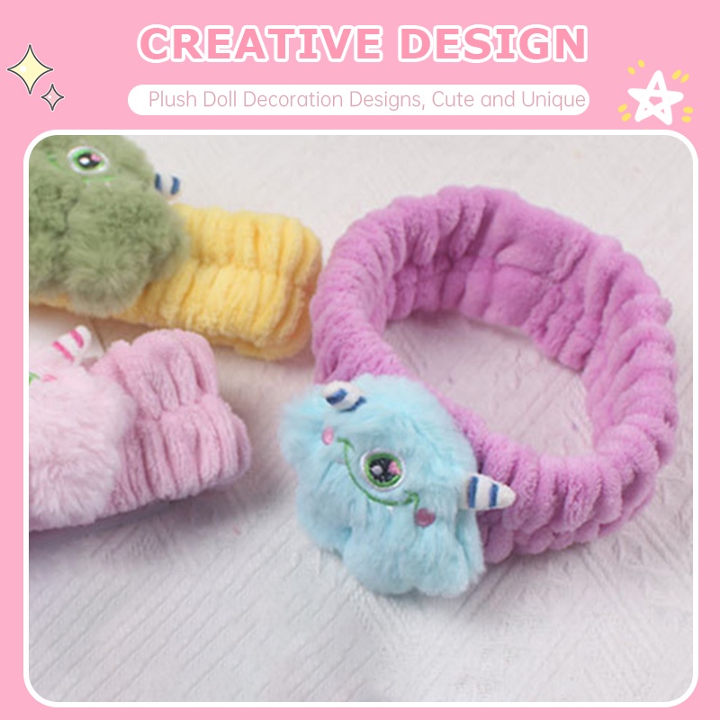 ในไทย การ์ตูนซูเปอร์น่ารักตาใหญ่มอนสเตอร์สายคาดผม Plush ตุ๊กตาสายคาดผมสำหรับผู้หญิงแต่งหน้าสายคาดผมล้างหน้า-Move