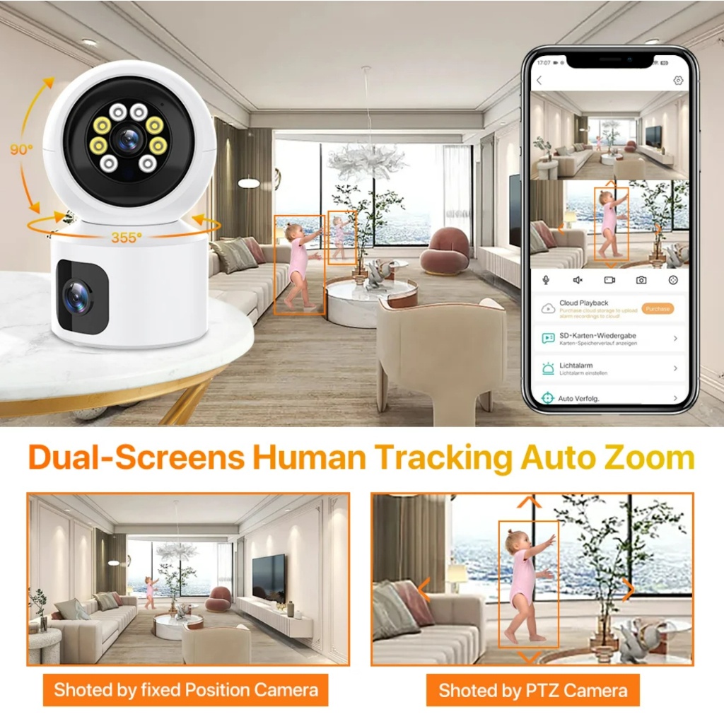 V380 Pro 8MP เลนส์คู่ กล้องวงจรปิด wifi Dual lens IP Security Camera วิสัยทัศน์กลางคืนอัจฉริยะ ภาพชัดระดับ4K มีภาษาไทย