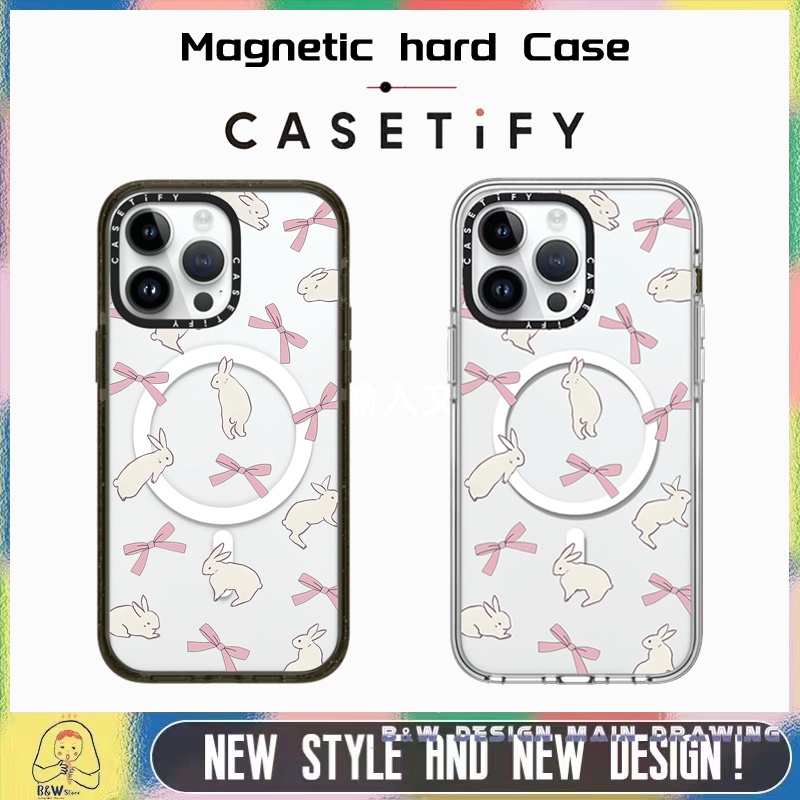 เคสโทรศัพท์มือถือแบบแข็ง กันกระแทก ประดับโบว์ แม่เหล็ก สีขาว สําหรับ IPhone 15 ProMax 15Pro 15 14 13 12 11 Pro Max