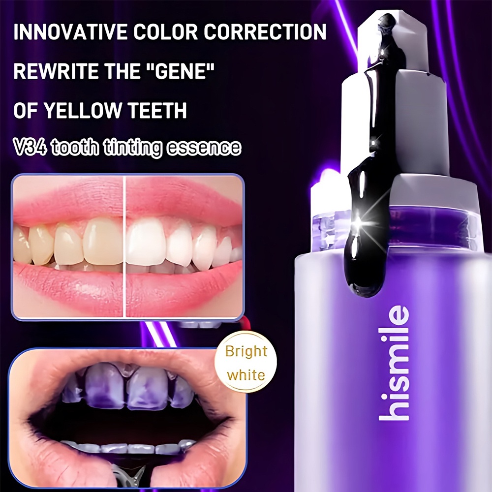 ของแท้ 100% V34 สี น้ํายาสีฟัน มายสไมล์ Hismile ไวท์เทนนิ่ง ขจัดคราบฟัน ชุดเซรั่มสีม่วง ต่อต้านอาการแพ้ง่าย