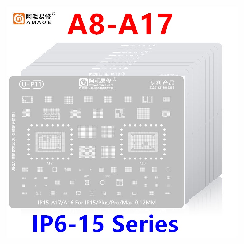 Amao ชิป BGA Reballing ชุดลายฉลุสําหรับ iPhone 15 14 13 12 11 Series X/XS/XS Max/XR/8/8P/7/6S/6 A16 A15 A14 A13/12/A11/A10