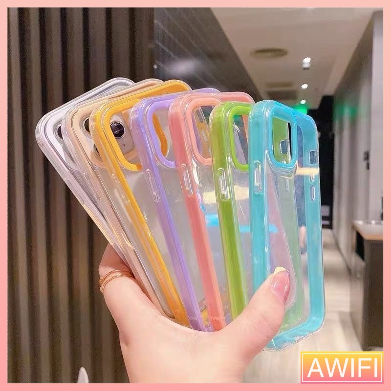 🔥AWIFI🔥เคสซิลิโคนนุ่ม เคสใส เคสเหลี่ยมขอบถอดออกได้ อะครีลิคกันกระแทก กล้อง สีลูกกวาด สำหรับ7/8/XR 11 pro max12/13 14 15
