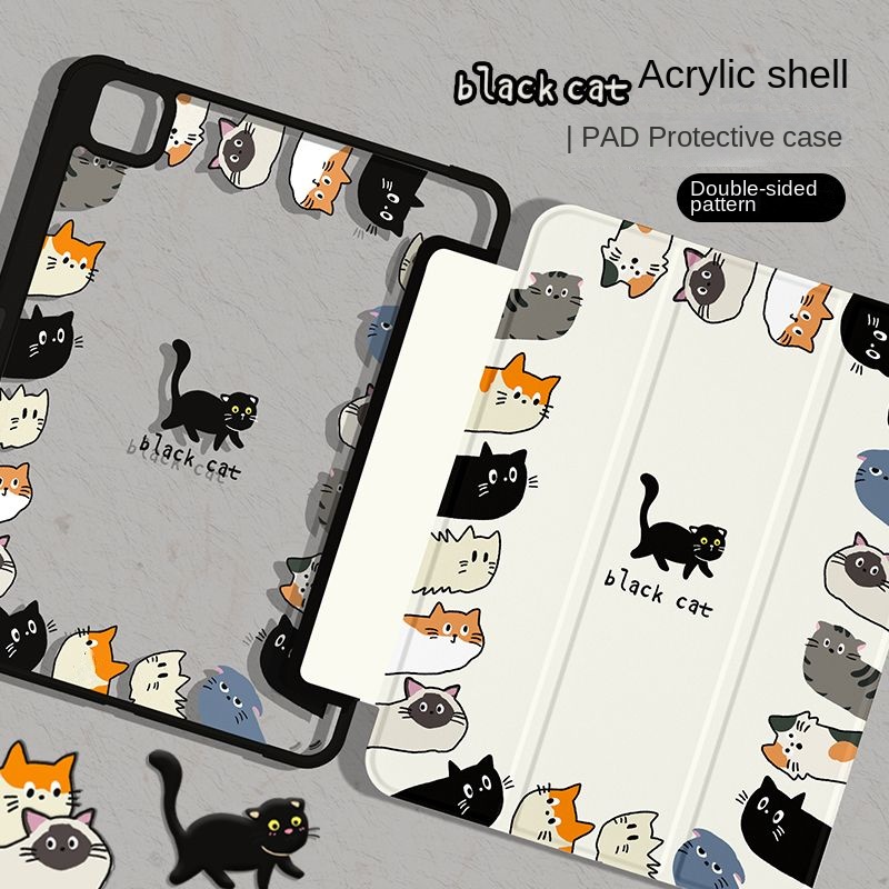 เคสอะคริลิค ลายการ์ตูนแมว พร้อมช่องใส่ปากกา สําหรับ iPad gen9 gen8 gen7 10.2 Air4 Air5 10.9 Pro11 2020 2021