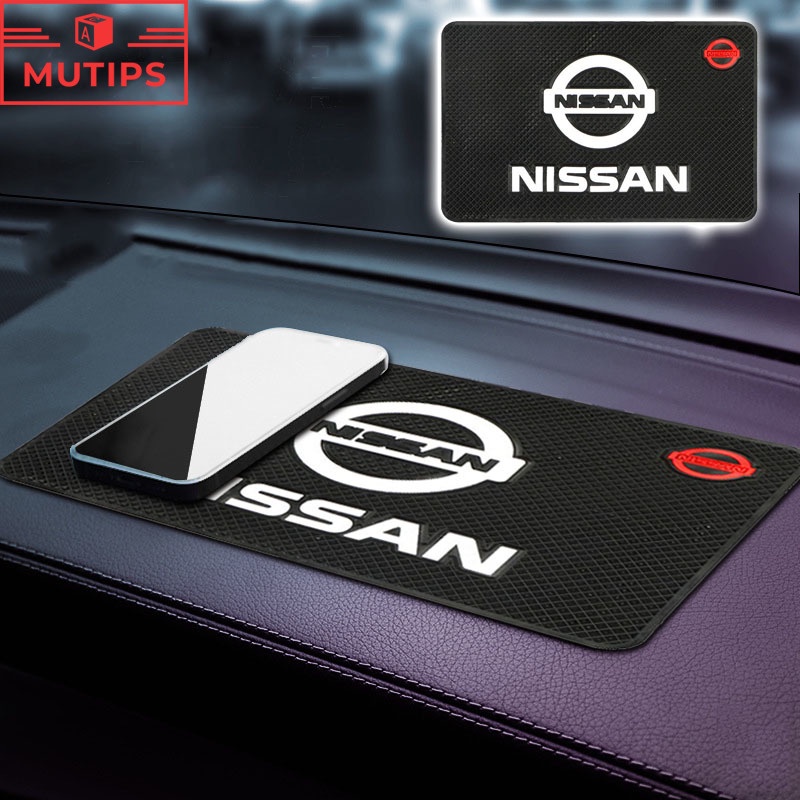 Nissan แดชบอร์ดรถยนต์ เสื่อกันลื่น ซิลิโคน แผ่นเสื่อวางโทรศัพท์มือถือ สำหรับรองโทรศัพท์ ลาย Kicks 2022 Note Almera Terra Navara nismo xtrail t32 t33 March Teana Leaf Juke Sylphy