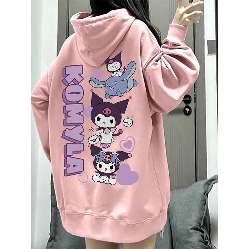 เสื้อโค้ทกันหนาวแขนยาว มีฮู้ด พิมพ์ลายการ์ตูนคุโรมิน่ารัก สไตล์เกาหลี สําหรับผู้หญิง