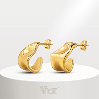 Vnox ต่างหูสเตนเลส รูปตัว C สีทอง 18K ไม่เหมือนใคร กันแพ้ เค…