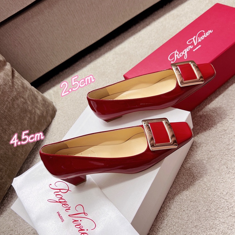 Roger Vivier Square Buckle และ Square Heel Series รองเท้าเดี่ยวสี่สีเสริมหดตัวสบายแฟชั่น Leisure Dai