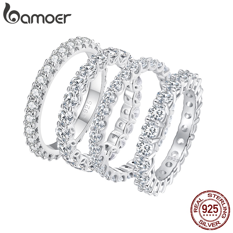 Bamoer แหวนเงิน 925 ประดับโมอิส หรูหรา เครื่องประดับแฟชั่น สําหรับผู้หญิง งานแต่งงาน