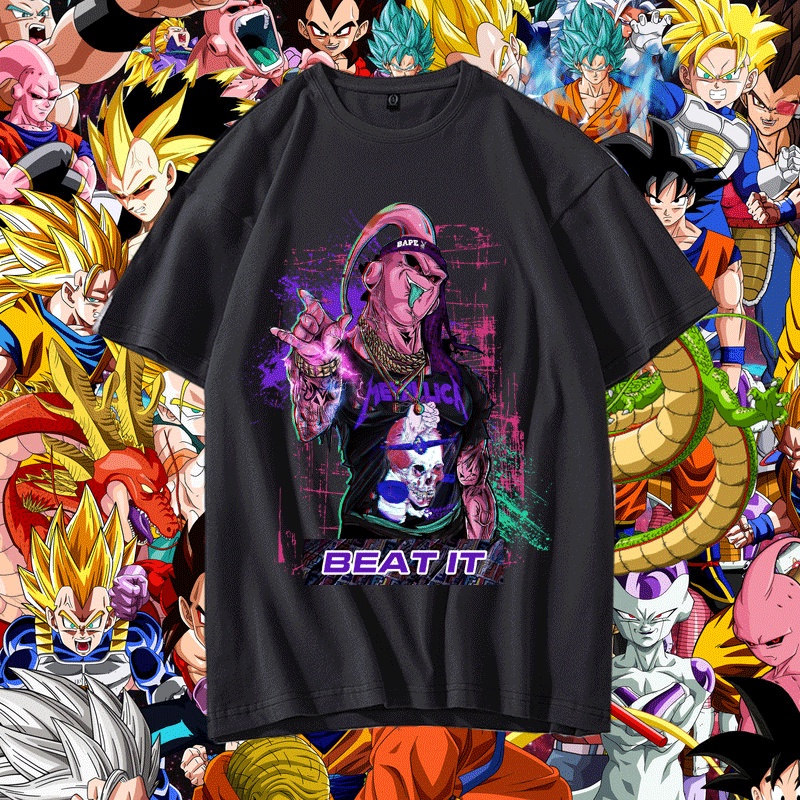 สีขาว a เสื้อดราก้อนบอล ผ้าฝ้าย 100%ดราก้อนบอลบีท อิท กราฟฟิคแขนสั้นผู้ชายเกาหลีพิมพ์ลายหลวมทีชีร์S-