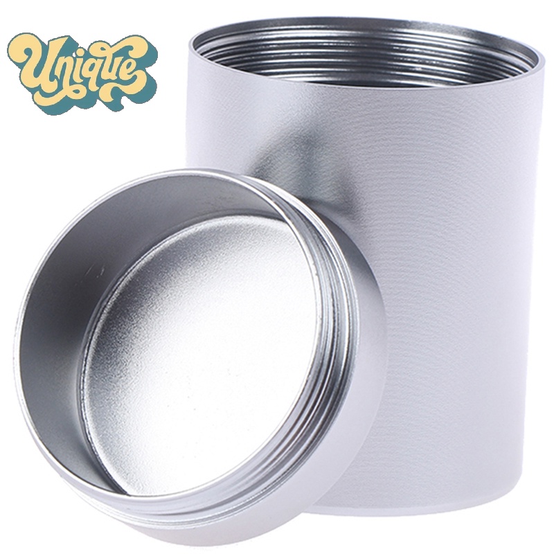 (ไม่ซ้ําใคร) 1x Silver Airtight Proof Container Aluminium Herb Metal Sealed Can Tea Jar ใหม่