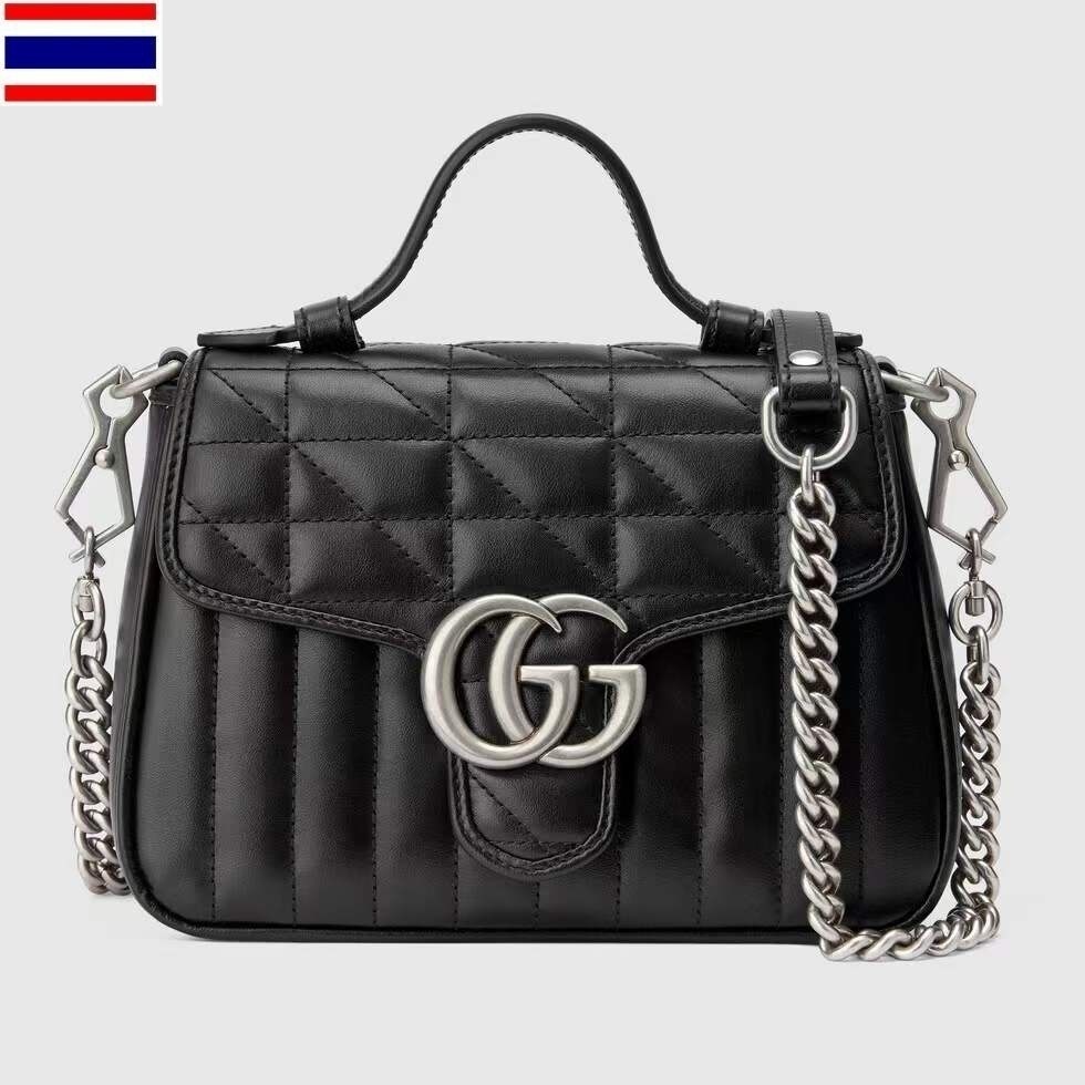 GUCCI Small Handbag/Chain Shoulder Bag/Double G/Full Leather/New/กระเป๋าถือใบเล็ก/กระเป๋าสะพายสายโซ่/หนังเต็มใบ/ใหม่ NVR