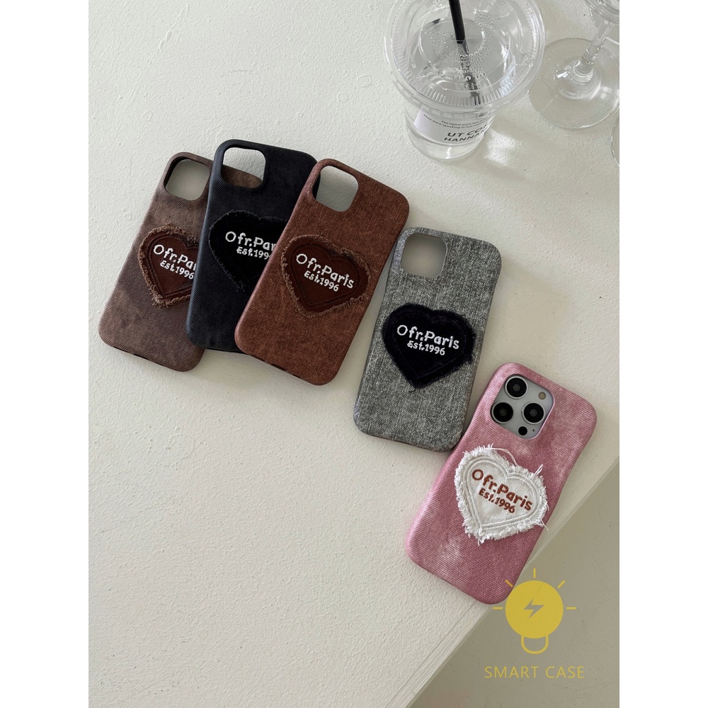 For เคสไอโฟน 11 [Simple Denim Jean Heart Letters] เคส Phone Case For iPhone 15 Pro Max 14 Pro Max 13 12 11 For เคสไอโฟน11 Ins Korean Style Retro Classic Couple Shockproof Protective TPU Cover Shell