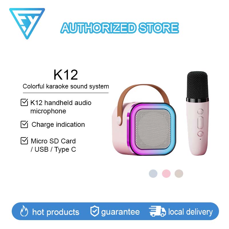 ใหม่ K12ลำโพงบลูทูธ ไมโครโฟน RGB มินิ แบบพกพา ลำโพงคาราโอเกะไร้สายกลางแจ้งขนาดเล็ก ส่งเร็ว ส่งไว