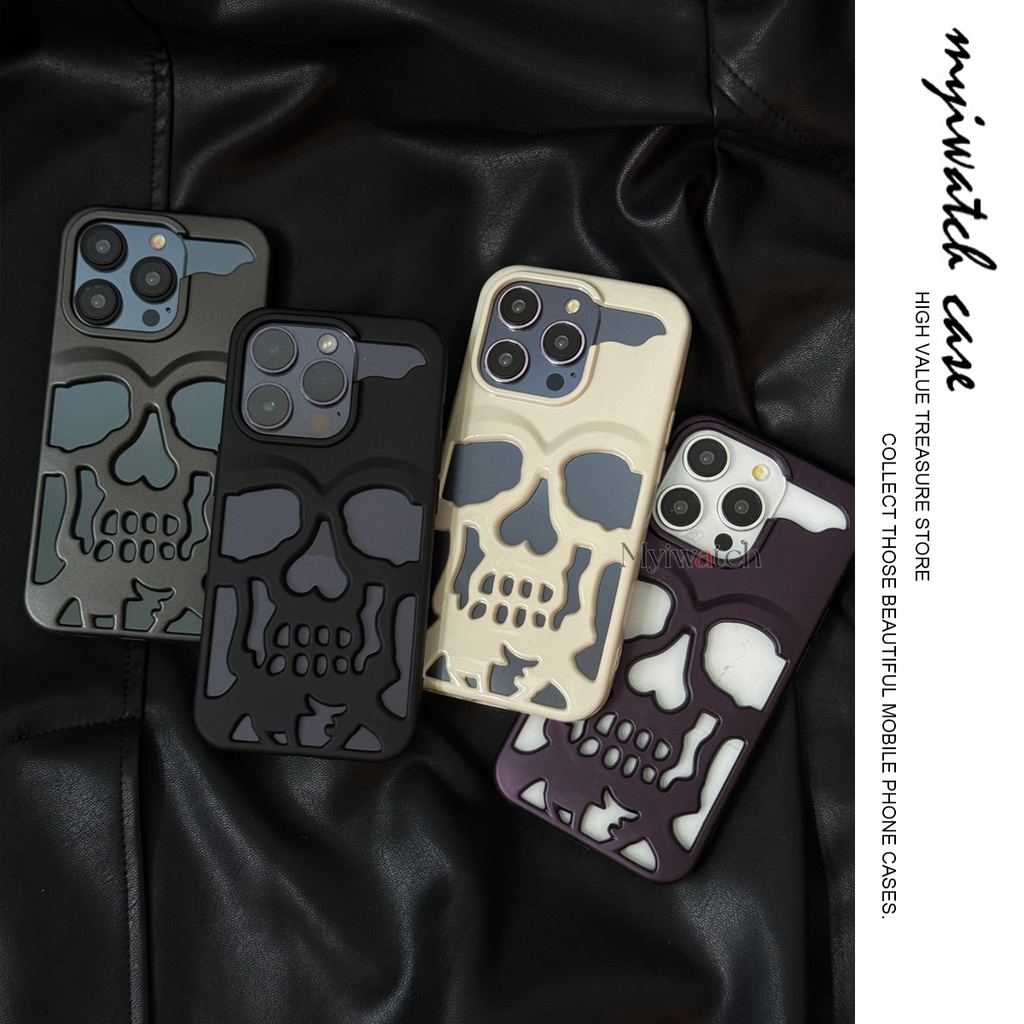 ใหม่Hollow Skullกรณีสําหรับ iPhone 16 15 14 13 12 11 Pro Max 16 15 14 Plus แฟชั่นออกแบบครอบคลุมเต็มรูปแบบขนาดใหญ่รูกระจกออกแบบฝาครอบป้องกันการตก