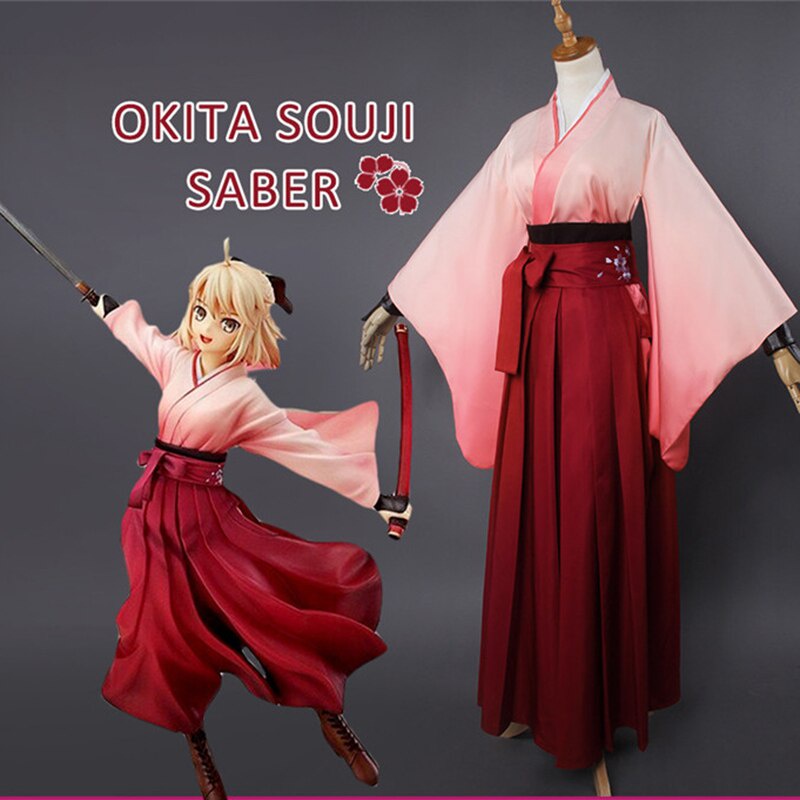ชุดคอสเพลย์ อนิเมะ FGO Fate Grand Sakura Saber Okita Souji Kendo Kimono แบบดั้งเดิม สไตล์ญี่ปุ่น พร้อมวิกผม