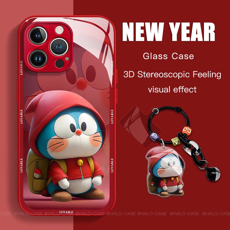 [ขายดี!] เคส iPhone 15 Pro Max 14ProMax 11ProMax xsmaxโทรศัพท์มือถือแบบแก้ว กันรอยเลนส์กล้อง พร้อมพวงกุญแจ ลายโดราน่ารัก สําหรับ