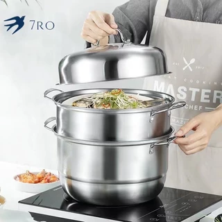 304 หม้อนึ่งหลายชั้นหนา, นึ่งในครัวเรือน, หม้อนึ่งความจุขนาดใหญ่, หม้อนึ่งเตาแม่เหล็กไฟฟ้า มีให้เลือกสองขนาด 28cm 30cm