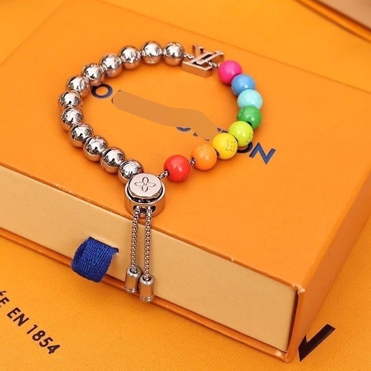[L-home-V] ของแท้ สร้อยข้อมือลูกปัดเหล็กไทเทเนียม สีรุ้ง คุณภาพสูง สําหรับผู้ชาย 12250