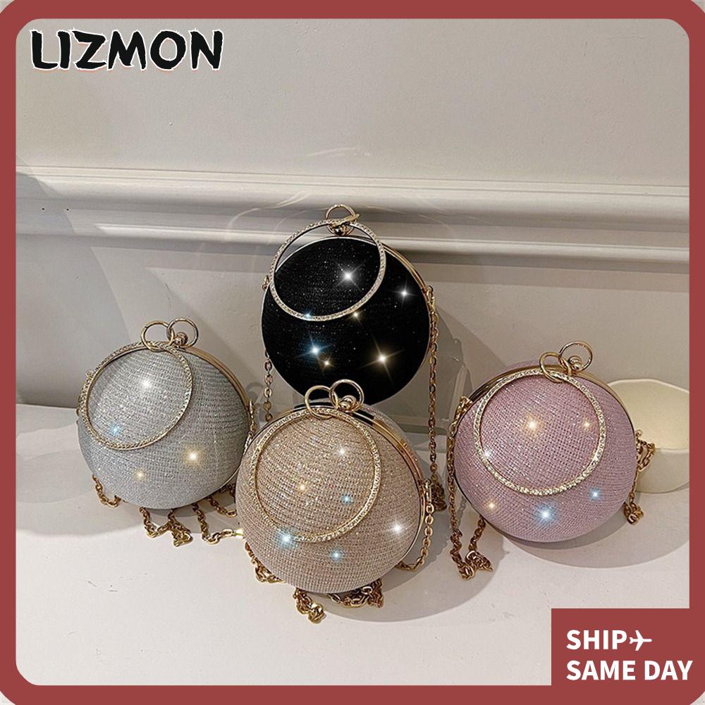 Lizmon กระเป๋าสะพายไหล่ ผ้าไหม ประดับพลอยเทียม สีทอง หรูหรา สําหรับผู้หญิง
