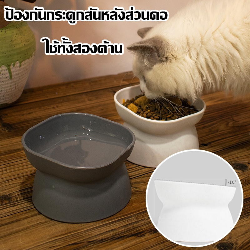 ชามสัตว์เลี้ยง ชามแมว ความเอียง 10°  ใช้ทั้งสองด้าน ป้องกันกระดูกสันหลังส่วนคอ ที่ให้อาหาร