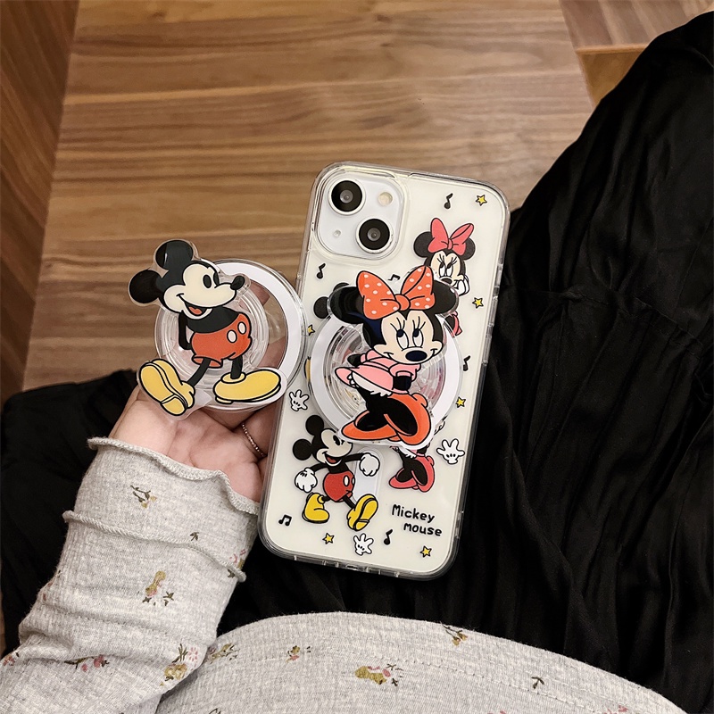 เคสโทรศัพท์มือถือ ลายการ์ตูนดิสนีย์ มิกกี้ เมาส์ แบบแม่เหล็กไร้สาย พร้อมขาตั้ง สําหรับ iphone 15 14 13 12 11 Pro Max
