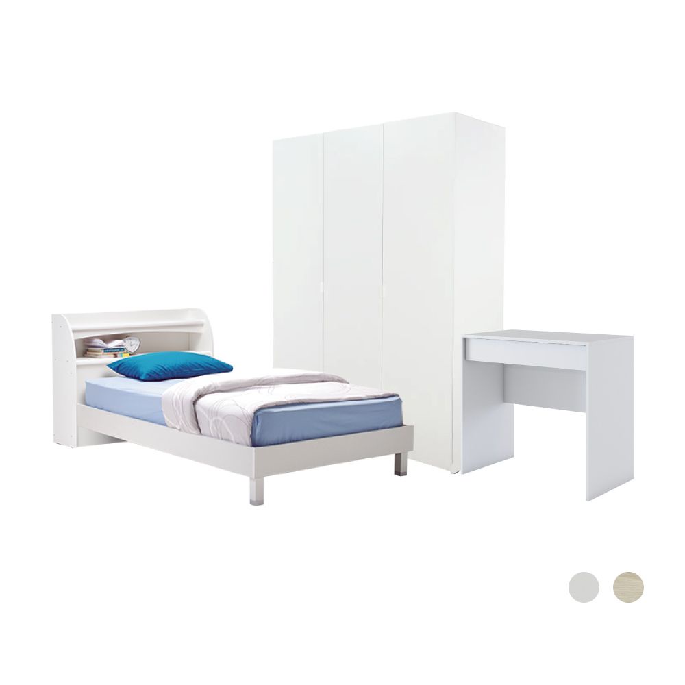 INDEX LIVING MALL ชุดห้องนอน รุ่นคินเดอร์+วาซิม ขนาด 3.5 ฟุต (เตียง, ตู้เสื้อผ้า 3 บาน, โต๊ะเครื่องแป้ง)