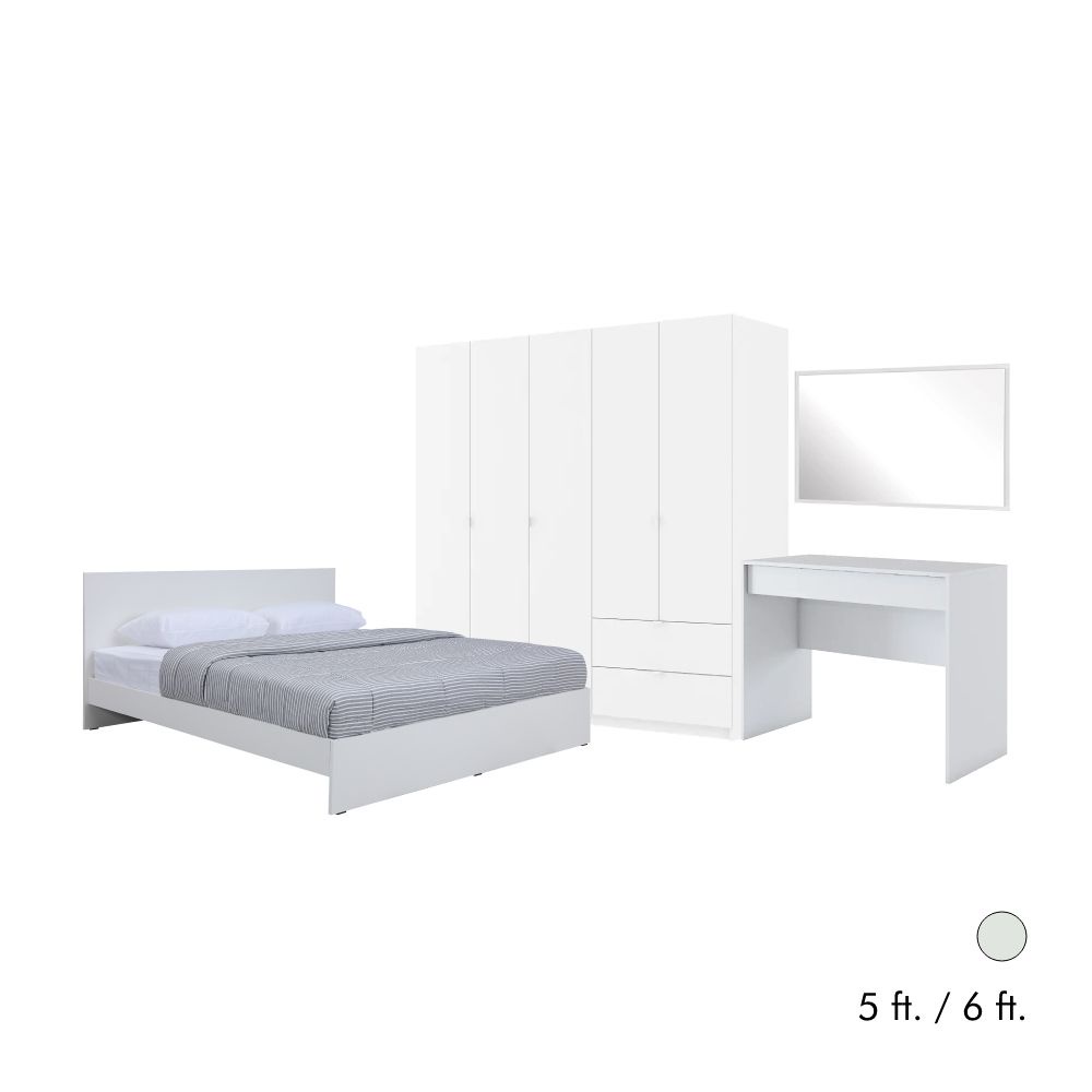 INDEX LIVING MALL ชุดห้องนอน รุ่นวิวิด+วิต้า (เตียง, ตู้เสื้อผ้า 5 บาน, โต๊ะเครื่องเเป้ง, กระจกเงา)
