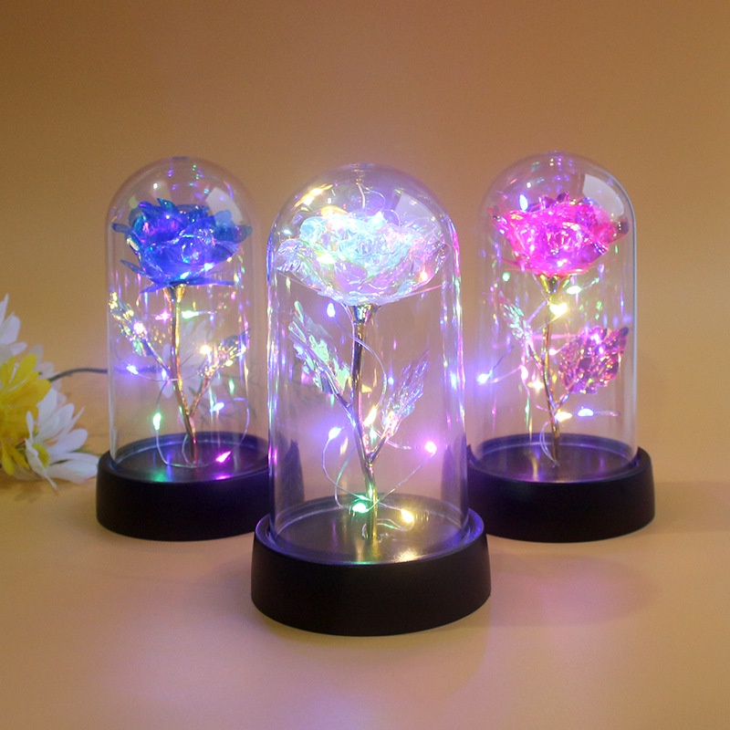 ดอกกุหลาบประดิษฐ์ พร้อมไฟ Led แก้วพลาสติก ของขวัญวันวาเลนไทน์ สําหรับตกแต่งบ้าน งานแต่งงาน