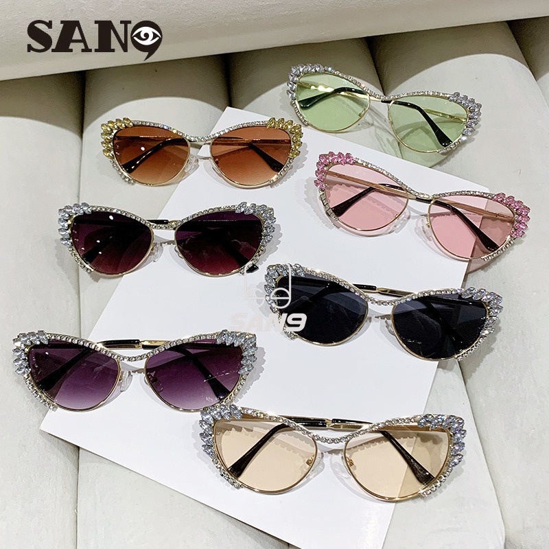 【พร้อมส่ง】COD (San9) แว่นตากันแดด กรอบโลหะ ประดับเพชร หรูหรา สําหรับผู้ชาย และผู้หญิง 2024