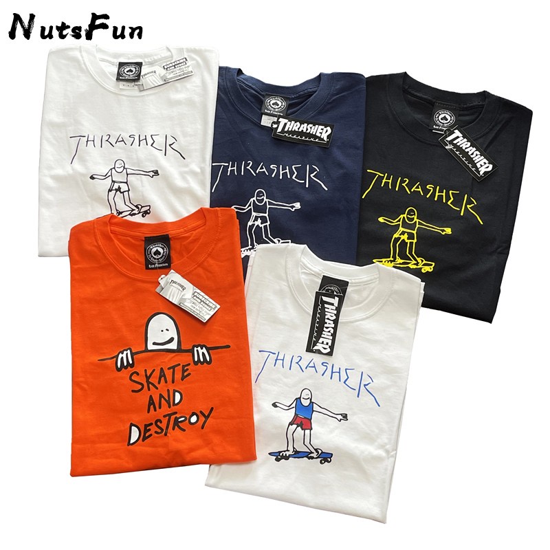 Thrasher Gonz เสื้อยืดแขนสั้นลําลอง ทรงหลวม สําหรับผู้ชาย และผู้หญิง เหมาะกับการเล่นสเก็ตบอร์ด 117