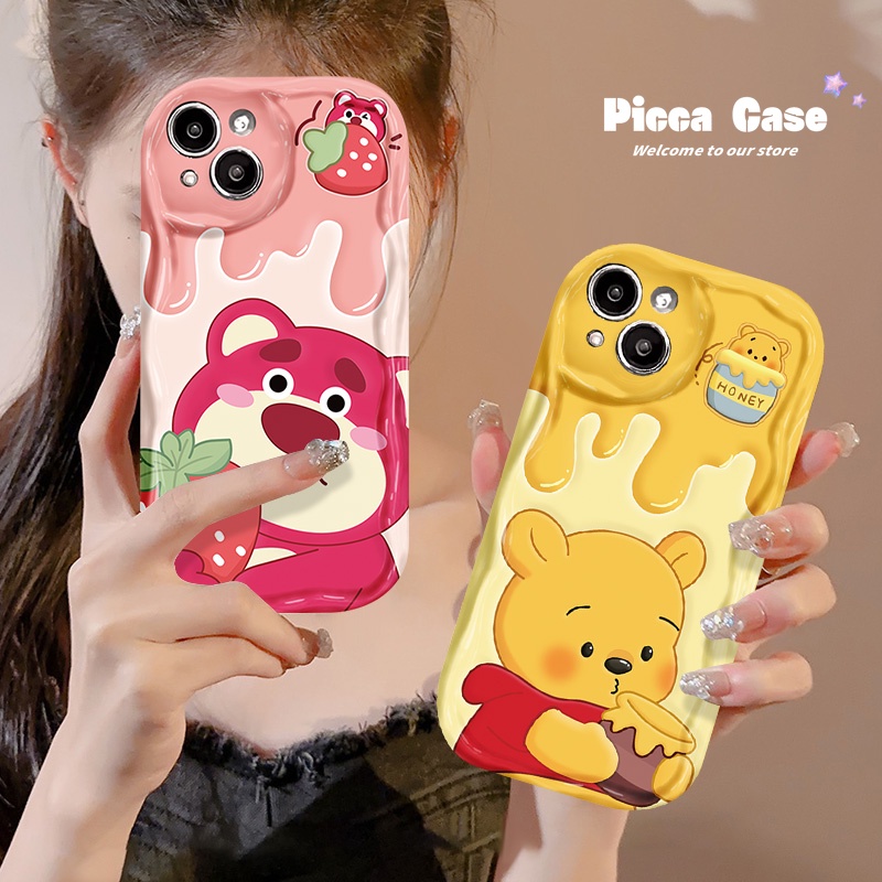 เคสโทรศัพท์มือถือ ลายการ์ตูนหมีพูห์ ไอศกรีม สตรอเบอร์รี่ วินนี่ สีชมพู สําหรับ Redmi 9A 10C 10A 9C A2 9 A1 12 10 12C 9T Note 9 11s 11 12 10 10s 8 Pro Max Mi 11 12 Lite Poco X5 M3 ฝาครอบขอบหยัก 3D
