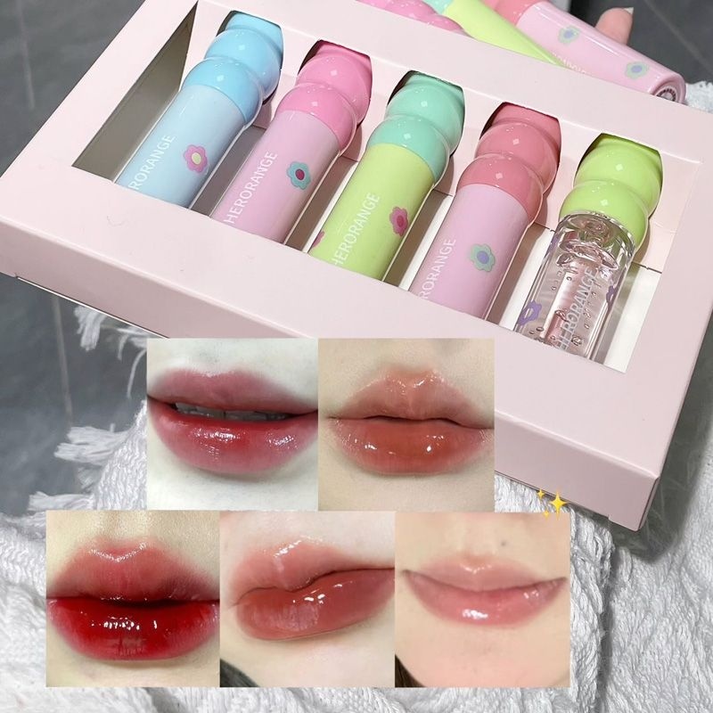 Herorange Tanghulu ลิปสติก ลิปกลอส เพิ่มความชุ่มชื้น 5 ชิ้น/ชุด