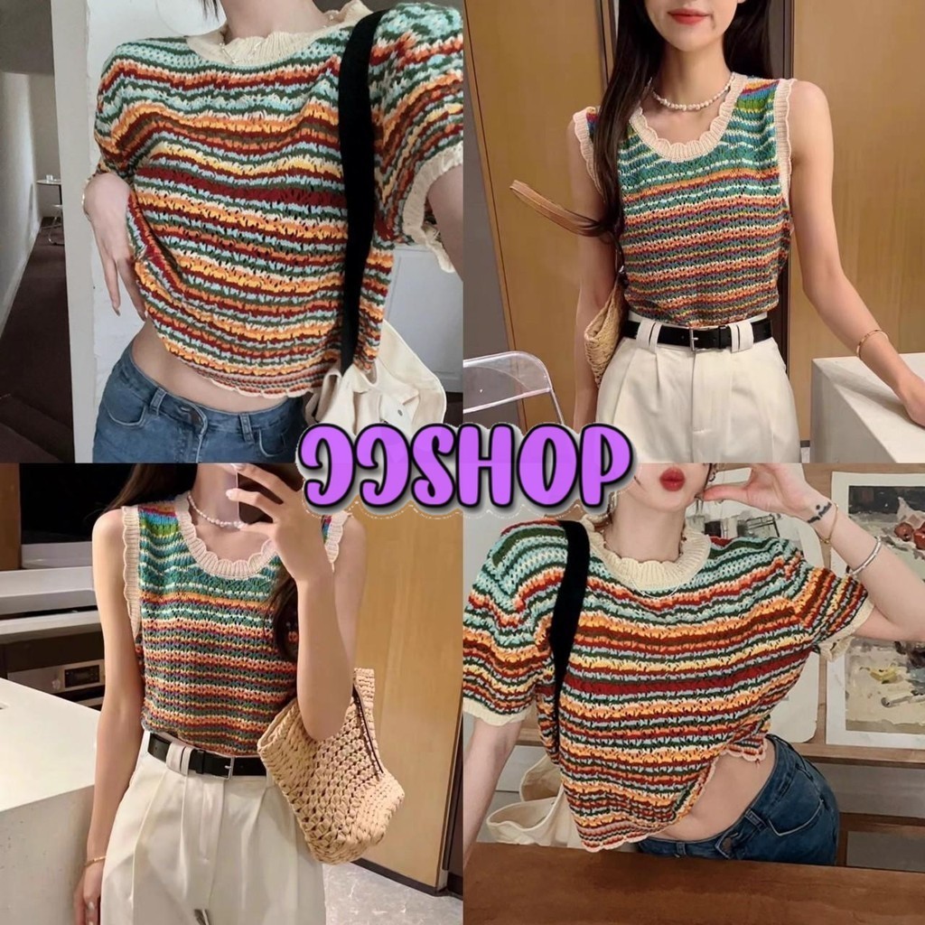 JJ Shop​💜​พร้อมส่ง เสื้อถักไหมพรม สีสันสดใสขายแยก2แบบ "CZ020/CZ019" -C
