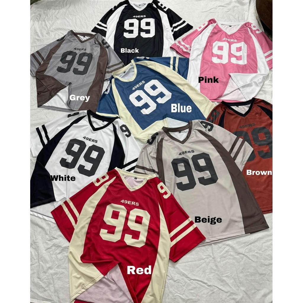 2025 ใหม่ 49ERS เบอร์ 99เสื้อยืดแขนหลวมทําจากสไตล์กีฬาที่ใช้งานสําหรับแห้ง ไม่จํากัดเพศ