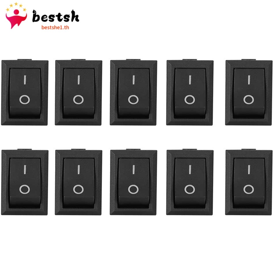 Bestshe❤️10pcs Mini Rocker Switch 2 Pin ON-OFF SPST 125VAC/6A 250VAC/3A สีดํา