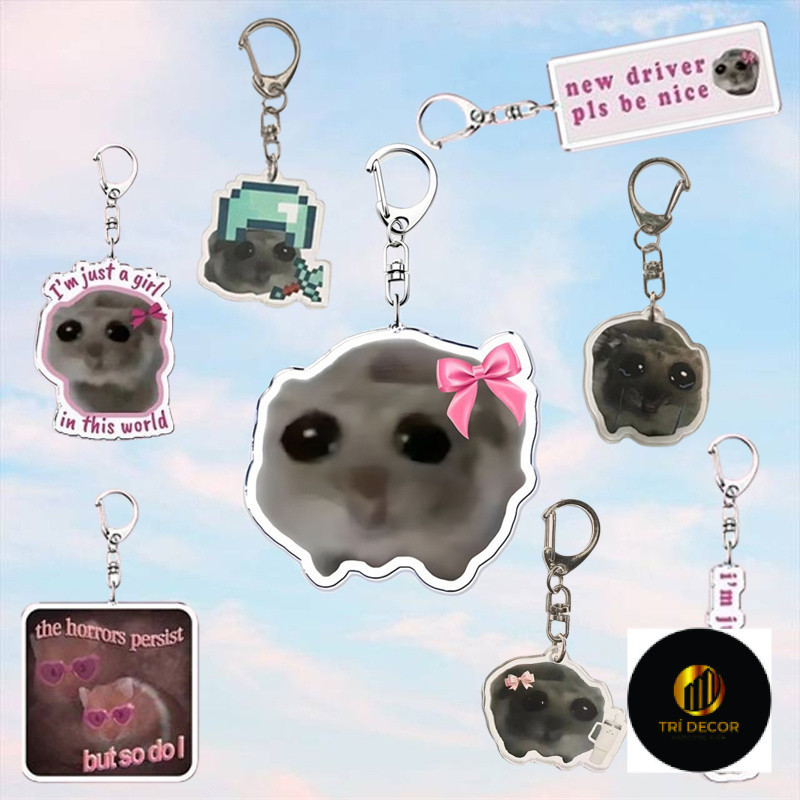 ตลก Meme Im Just a Sad Girl Hamster Key Chain พวงกุญแจแหวนสําหรับกระเป๋าอุปกรณ์เสริมจี้ตลก
