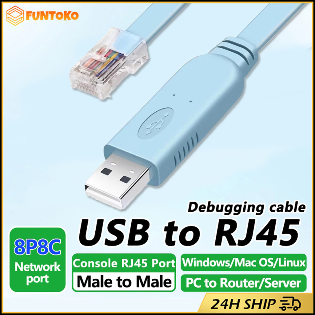สินค้ามีคุณภาพ USB To RJ45 Cisco Console Cable สายยาว1.8m สีน้ำเงิน สายเคเบิลคอนโซลสำหรับเราเตอร์ ขนาดพกพา