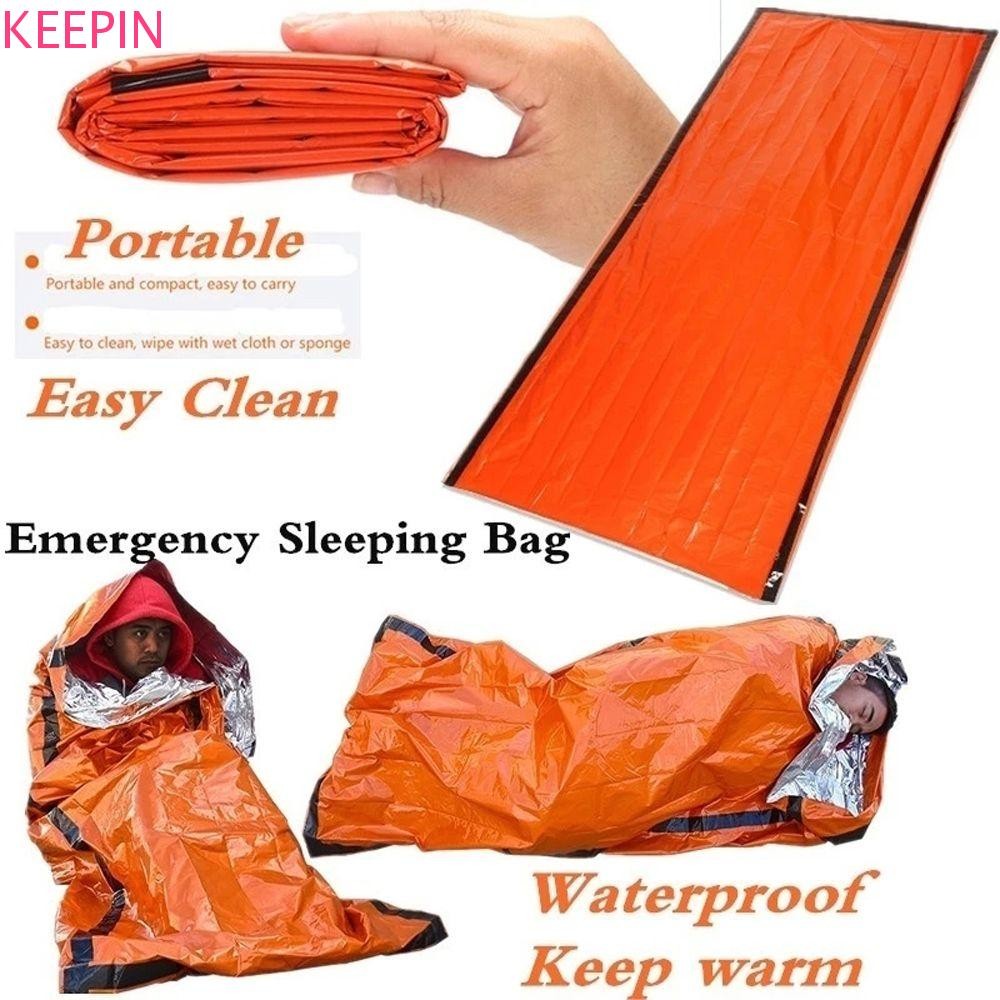 Keepin ถุงนอน Keep Warm Camping ผ้าห่มฉุกเฉินกลางแจ้งกันน้ําน้ําหนักเบา Windproof Survival ผ้าห่มกระเป๋า