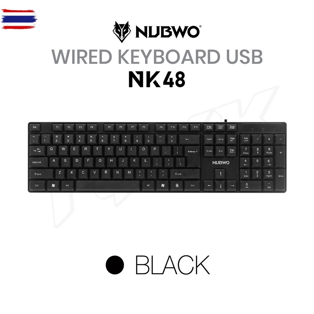 NUBWO รุ่น NK-48 คีย์อร์ด มีสาย Keyboard USB  ภาษาไทย+อังกฤษ เหมาะสำหรัทำงาน หรือเล่นเกม ปุ่มชัด สีช